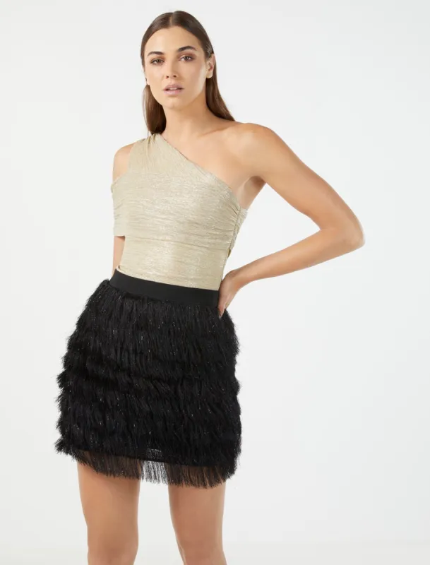 Tiered Fringe Mini Skirt sold by BCBGMaxAzria