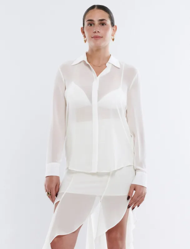 Sheer Button-Down Top & Bralette sold by BCBGMaxAzria
