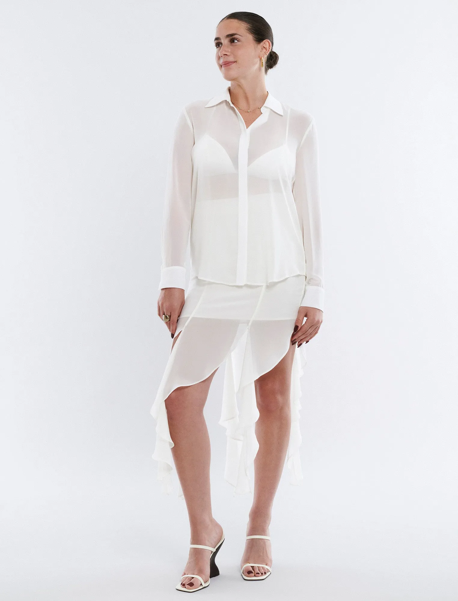 Sheer Button-Down Top & Bralette sold by BCBGMaxAzria product image thumbnail 4