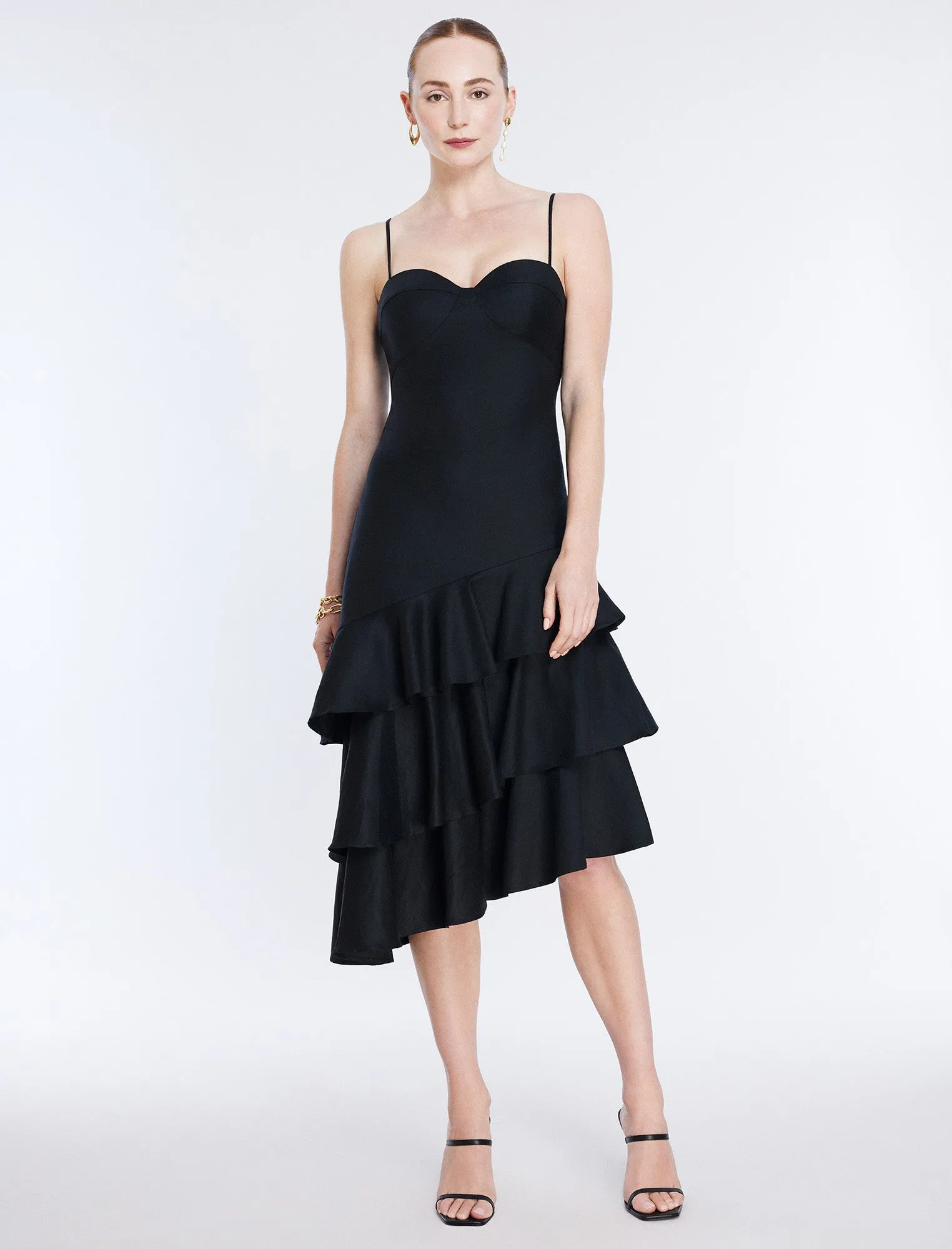 Esme Asymmetrical Ruffle Dress sold by BCBGMaxAzria