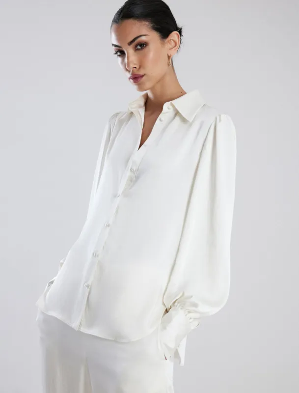 Balloon Sleeve Button-Up Top sold by BCBGMaxAzria