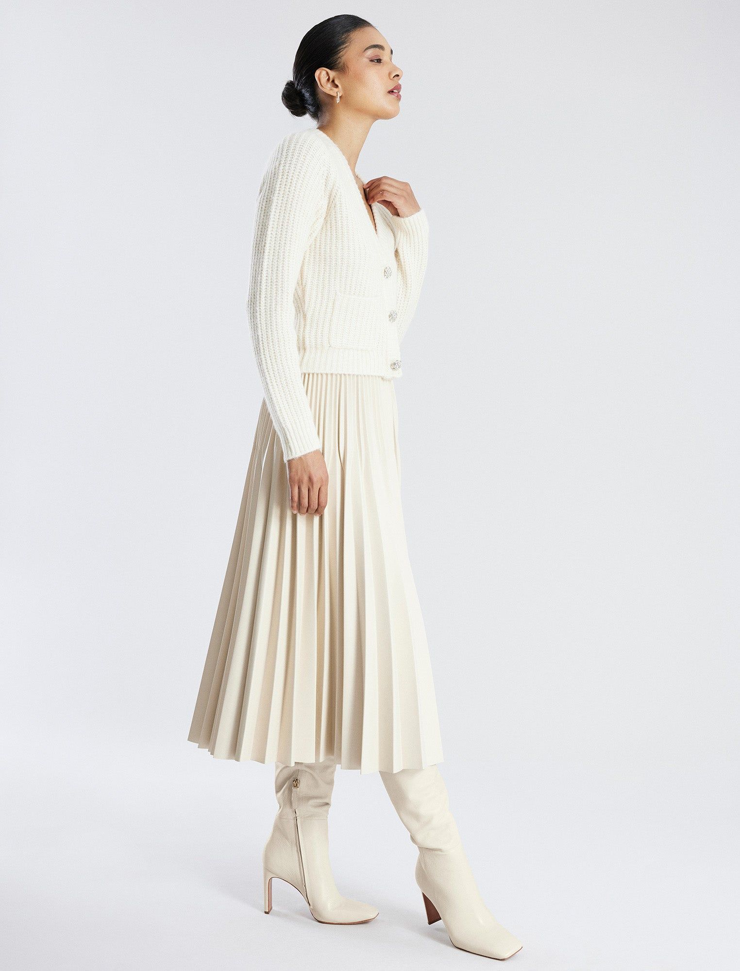 Audette Faux Leather Pleated Midi Skirt sold by BCBGMaxAzria product image thumbnail 3