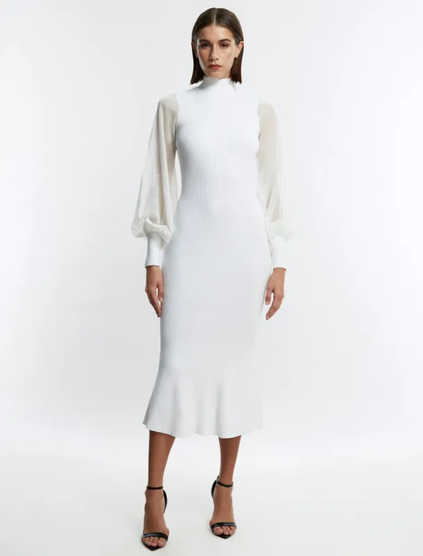 Florence Balloon Sleeve Fluted Dress sold by BCBGMaxAzria