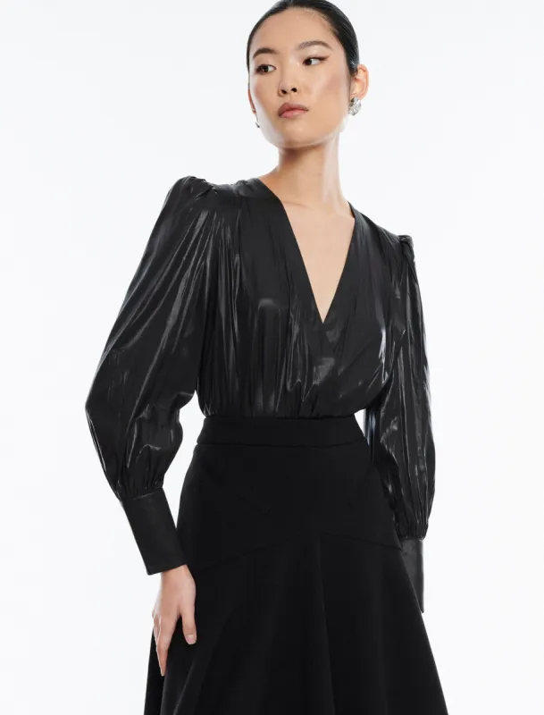 Balloon Sleeve Plunge Neck Bodysuit made by BCBGMaxAzria