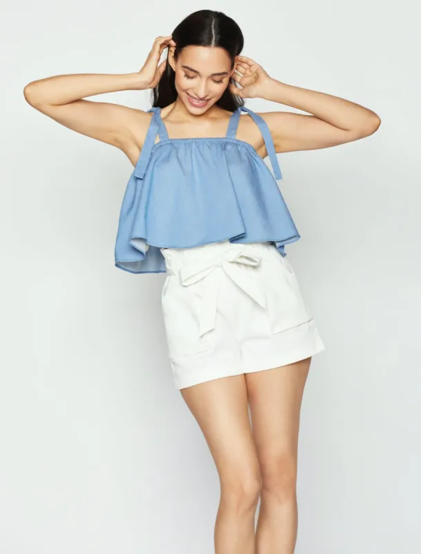 Lexi Chambray Flounce Top sold by BCBGMaxAzria