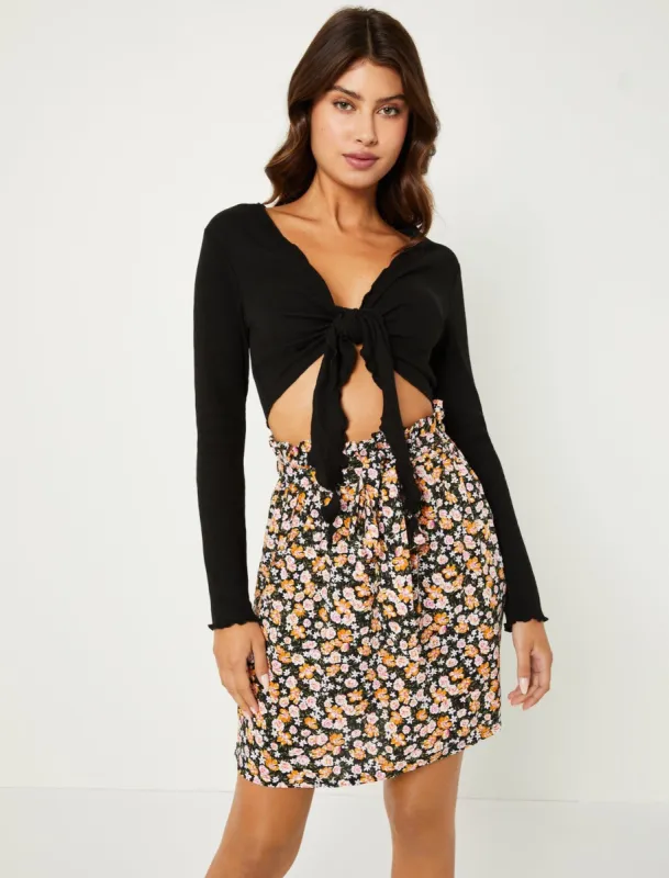 Long Sleeve Front-Tie Crop Top sold by BCBGMaxAzria