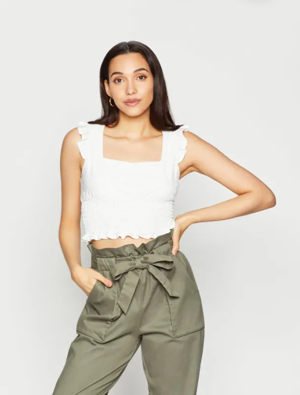 Pointelle Ruffled Sleeve Smock Top sold by BCBGMaxAzria
