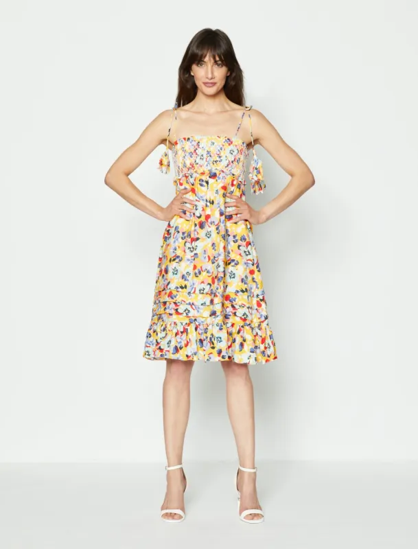 Elfie Smocked Strap Tie Dress sold by BCBGMaxAzria