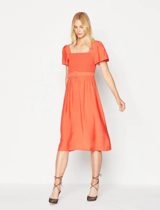 Smocked Midi Dress sold by BCBGMaxAzria