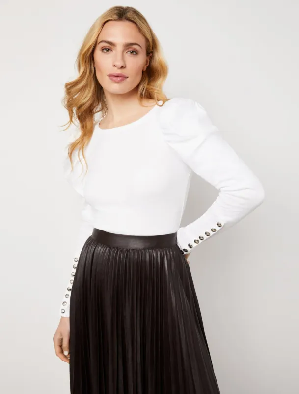 Ruched Puff Sleeve Bodysuit sold by BCBGMaxAzria