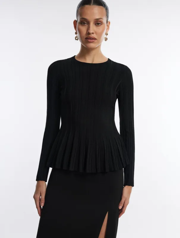 Long Sleeve Rib Peplum Knit Top made by BCBGMaxAzria