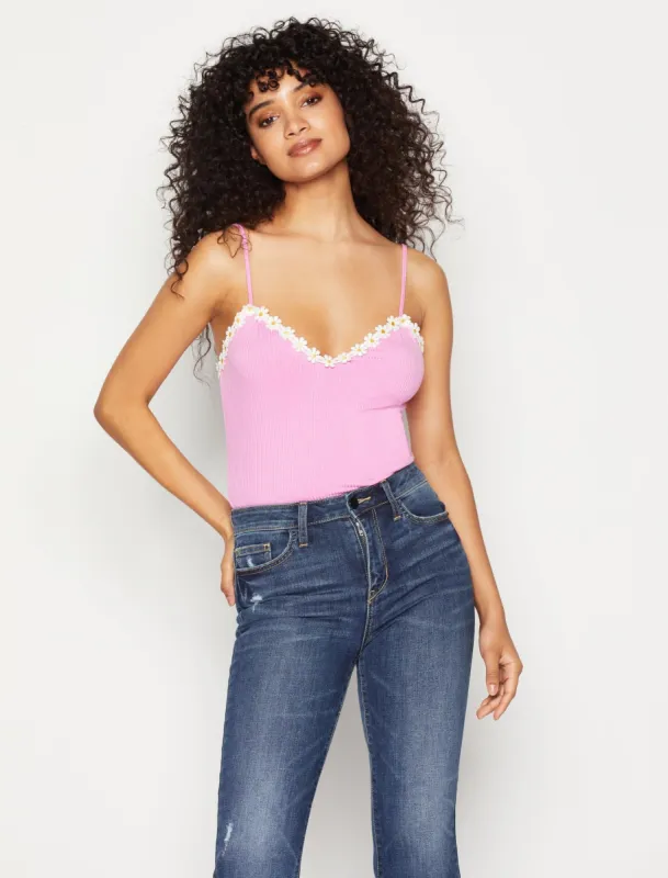 Daisy Trim Ribbed Bodysuit sold by BCBGMaxAzria