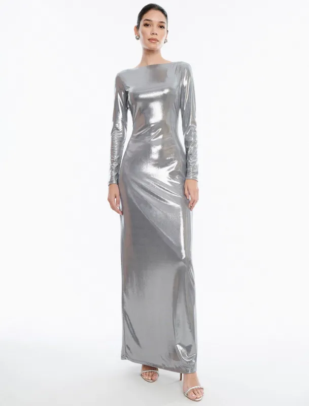 Sheridan Backless Metallic Column Gown sold by BCBGMaxAzria