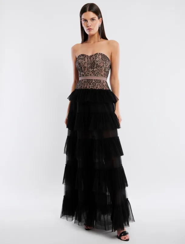 Cerise Ruffle Evening Gown sold by BCBGMaxAzria