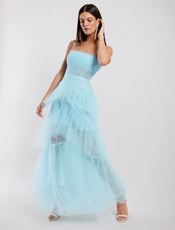 Oly Tiered Ruffle Tulle Evening Gown sold by BCBGMaxAzria
