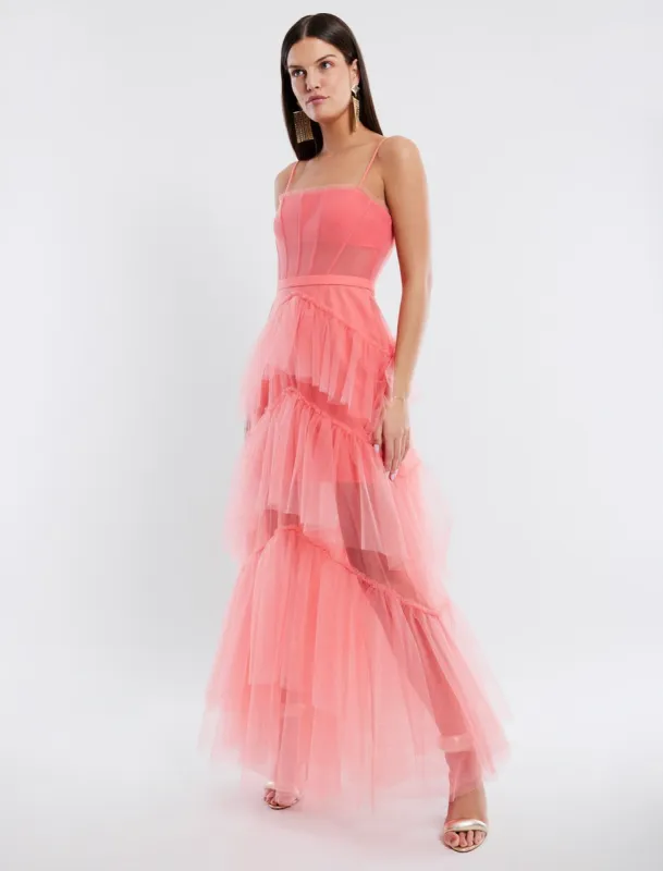 Oly Tiered Ruffle Tulle Evening Gown sold by BCBGMaxAzria