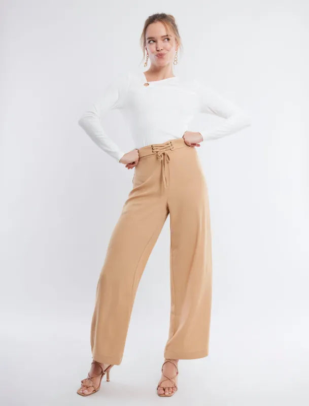 Tie Front Wide-Leg Pant sold by BCBGMaxAzria