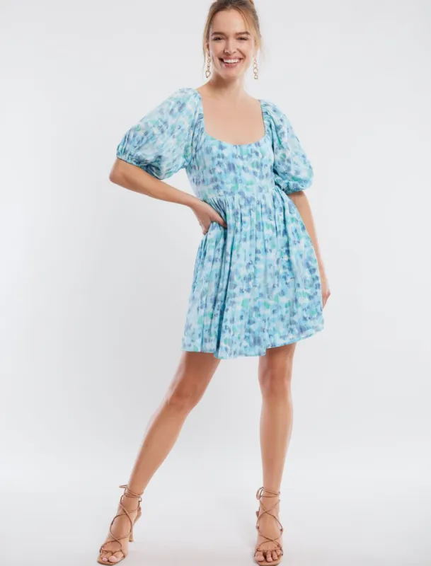Puff Sleeve Lace-Up Mini Dress sold by BCBGMaxAzria