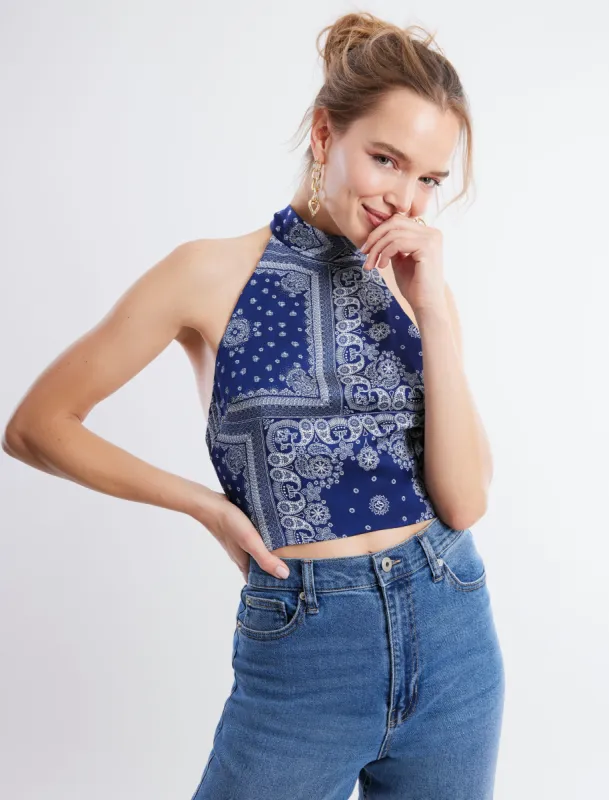 Tie Back Bandana Halter Top sold by BCBGMaxAzria