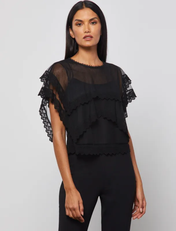 Lace Trim Mesh Top sold by BCBGMaxAzria