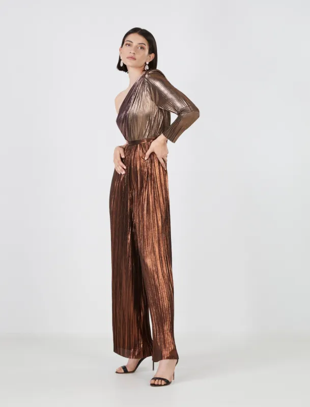 Austen Metallic Pleated Jumpsuit sold by BCBGMaxAzria