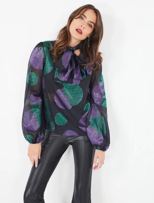 Leandra Metallic Print Blouse sold by BCBGMaxAzria