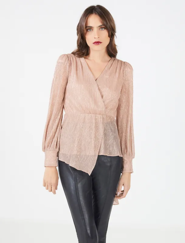 Metallic Surplice Drape Top sold by BCBGMaxAzria