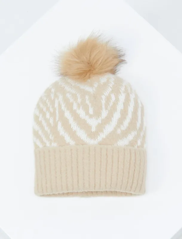 Zebra Print Faux Fur Pom Beanie sold by BCBGMaxAzria