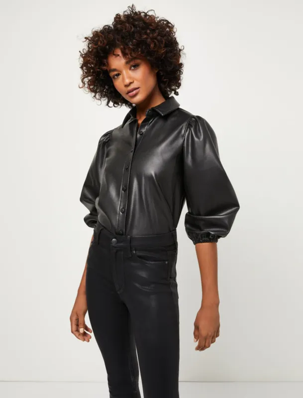 Faux Leather Button-Up Top sold by BCBGMaxAzria