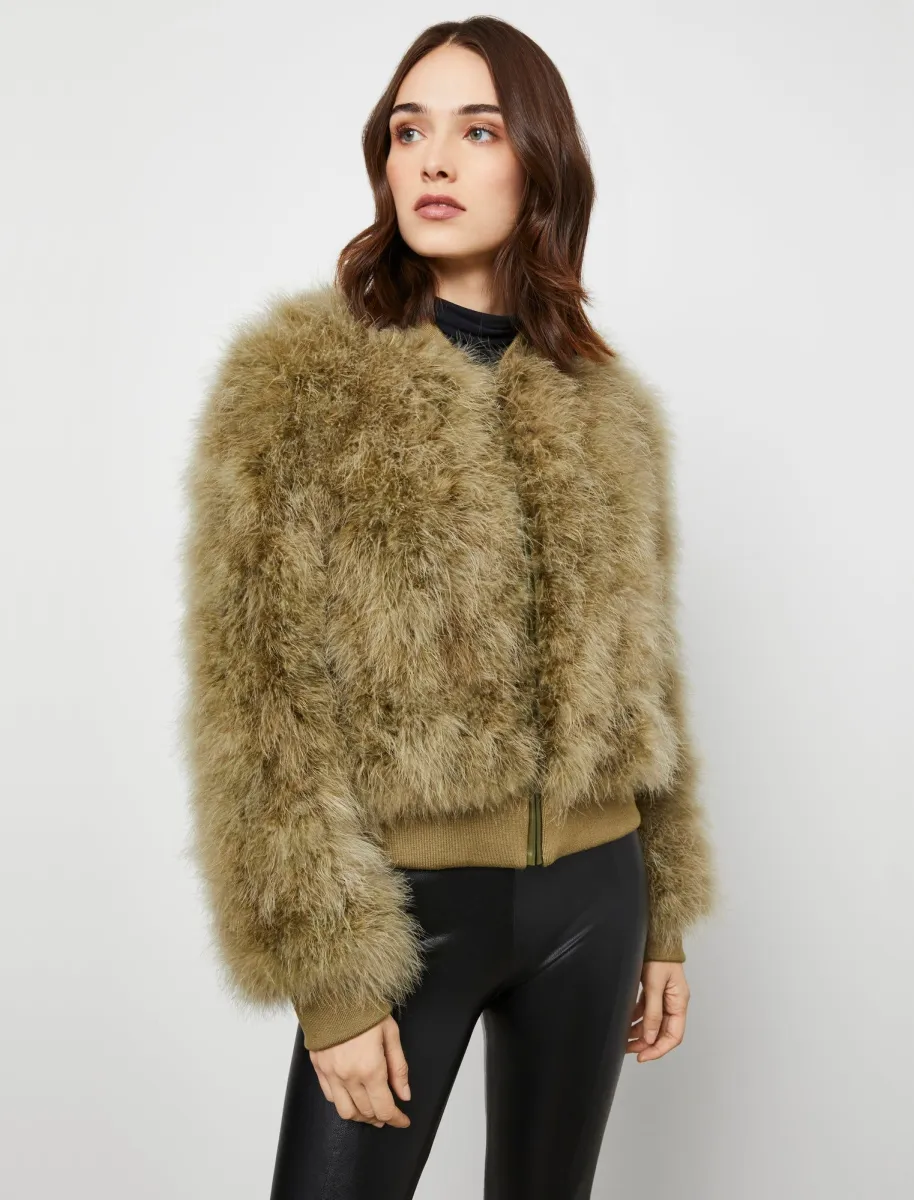 Fox Feather Pattern Print Women Casual Bomber Jacket