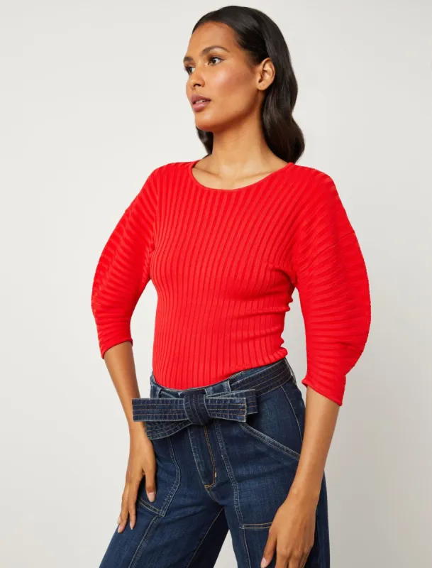 Jade Puff Sleeve Rib Top sold by BCBGMaxAzria
