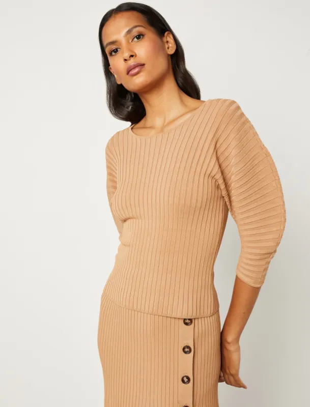 Jade Puff Sleeve Rib Top sold by BCBGMaxAzria