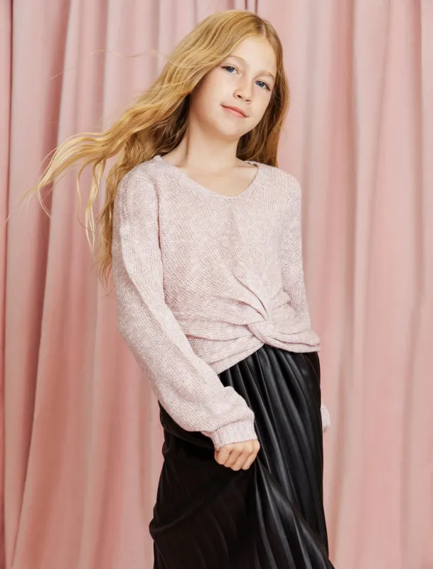 Girls Marled Metallic Twisted Sweater made by BCBGMaxAzria