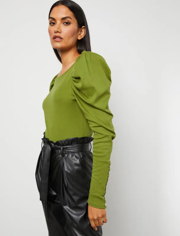 Ruched Puff Sleeve Bodysuit sold by BCBGMaxAzria