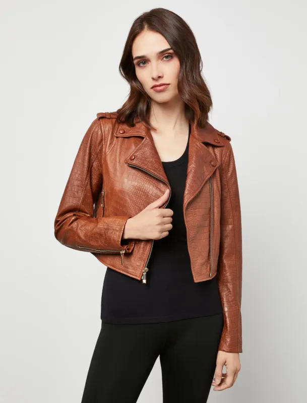 Cropped Leather Moto Jacket sold by BCBGMaxAzria