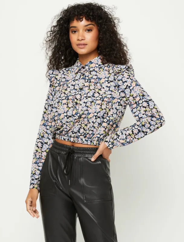 Ruffle Shoulder Crop Top sold by BCBGMaxAzria