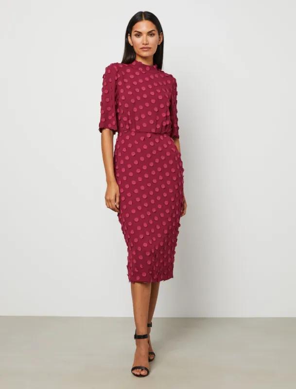 Short Sleeve Dotted Jacquard Midi Dress sold by BCBGMaxAzria