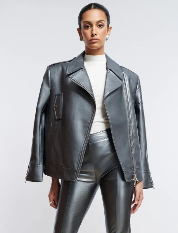 Metallic Faux Leather Biker Jacket sold by BCBGMaxAzria