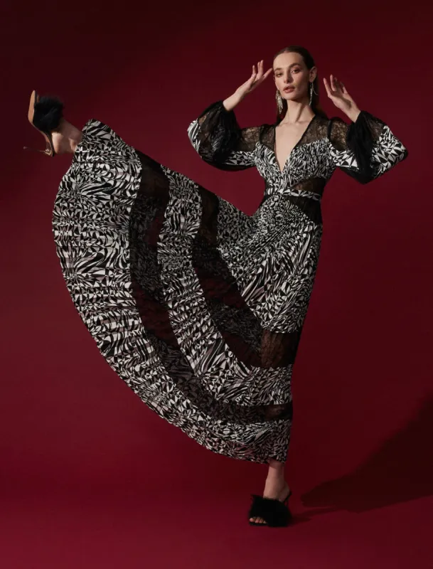 Romeo Mixed Print Lace Evening Dress sold by BCBGMaxAzria