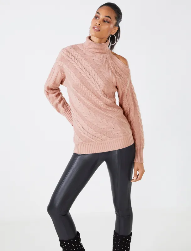 Cold Shoulder Cable Knit Sweater sold by BCBGMaxAzria