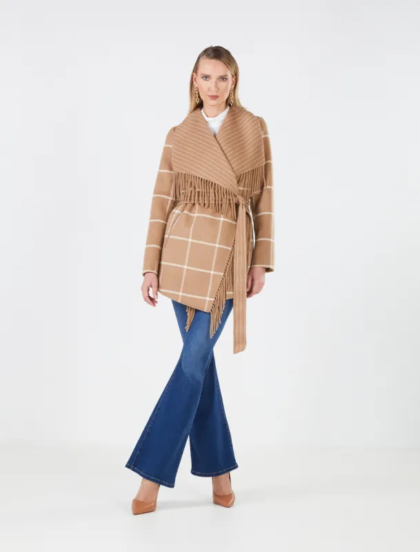 Fringed Oversized Collar Wrap Coat sold by BCBGMaxAzria