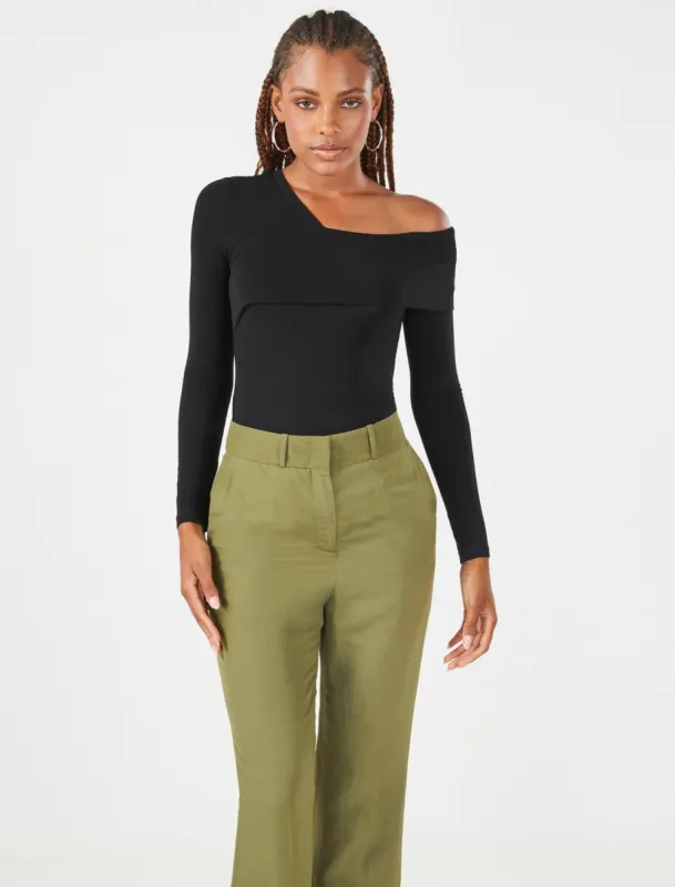 Asymmetrical Long Sleeve Bodysuit sold by BCBGMaxAzria