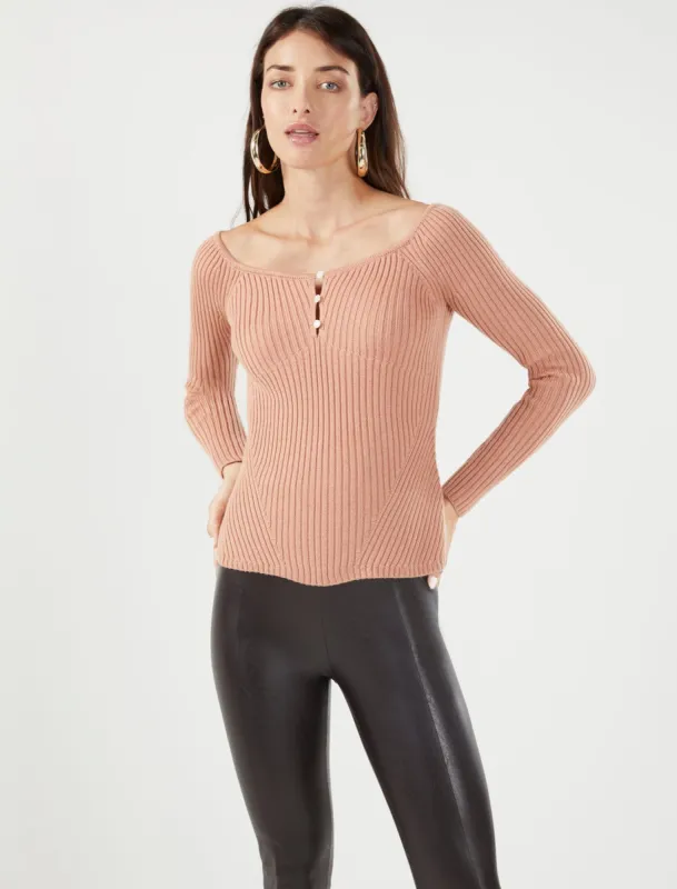 Off-the-Shoulder Wool Blend Ribbed Sweater sold by BCBGMaxAzria