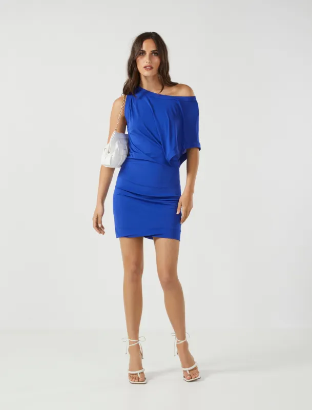 Leonard Draped Shoulder Mini Dress sold by BCBGMaxAzria
