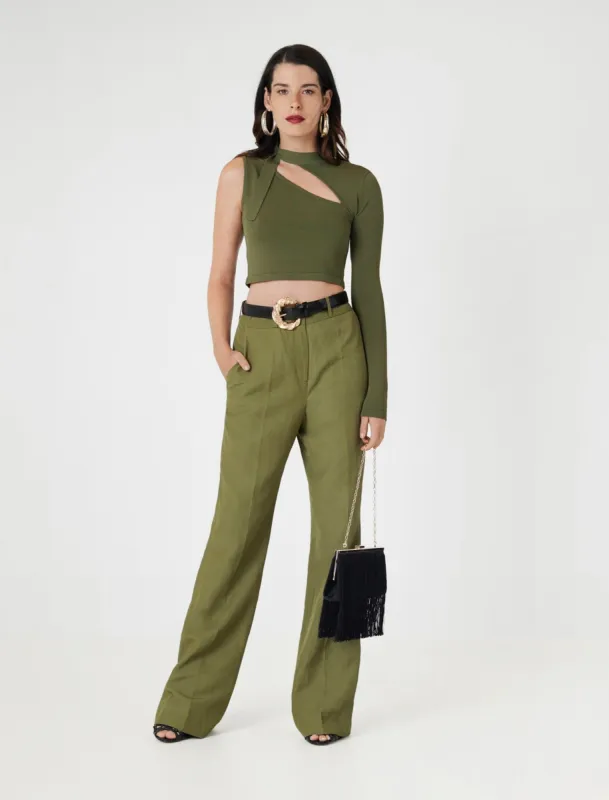 Asymmetrical One Sleeve Crop Top sold by BCBGMaxAzria