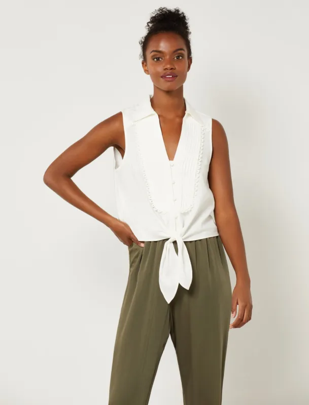 Sleeveless Front Tie Button Top sold by BCBGMaxAzria