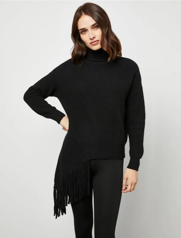 Asymmetrical Turtleneck Fringe Sweater sold by BCBGMaxAzria