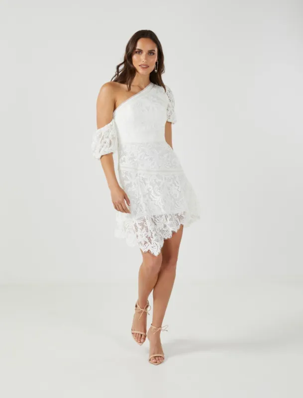 Lois One-Shoulder Lace Dress sold by BCBGMaxAzria