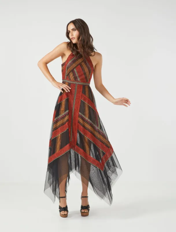 Lilit Embroidered Handkerchief Dress sold by BCBGMaxAzria