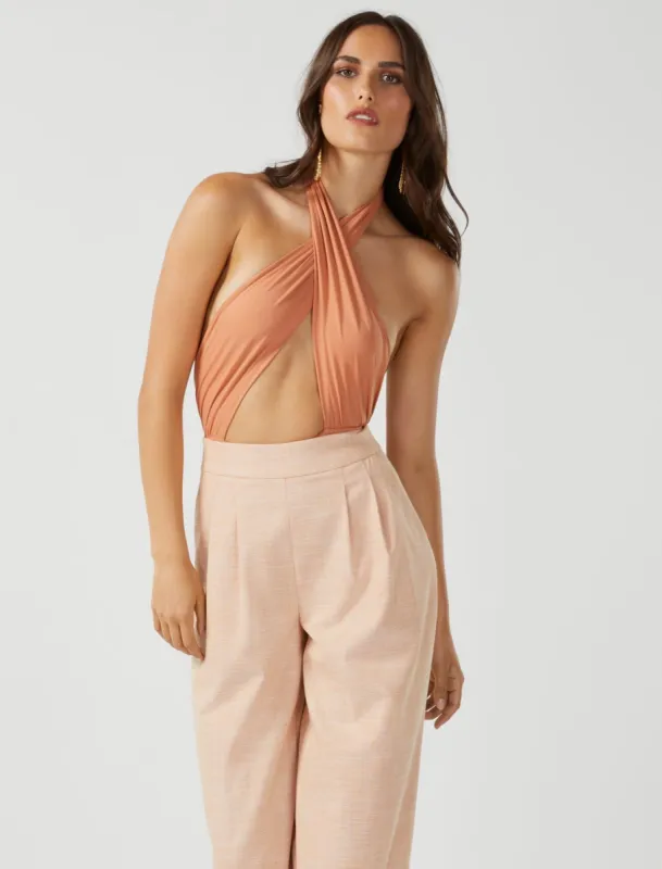 Olivia Cross Halter Bodysuit made by BCBGMaxAzria